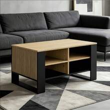 1 Piece Practical Multi-Compartment Living Room Coffee Table, Two Optional Internal Storage Layouts Slatted Concealed Side Panel Double-Layer Storage Space, For Household Guest Room Small Lounge, Tea Stand, Living Room Center Table, Media - Multicolor - View 7