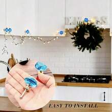 8 buah Gagang Laci Biru Langit 30mm, Gagang Kabinet Kaca Kristal Berbentuk Berlian dengan Alas Emas, Cocok untuk Dapur, Meja Rias, Pintu, Kabinet - 8 item - View 4