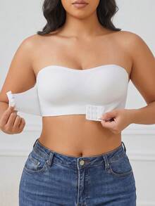 1pc Plus Size Women's Solid Color Front Closure Bandeau Bra, Non-Slip Strapless Seamless Sexy Comfortable Wire-Free Thin Bra, Suitable For Cold-Shoulder, Spaghetti Strap Dress, Evening Gown And Other Outfits - White - View 1