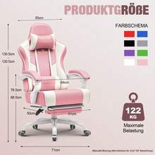 EXRACING Gaming Chair - Ergonomic Gaming Chair With Footrest, Headrest And Lumbar Support, Height Adjustable, Padded, 180 Kg - 粉色 - 查看 4