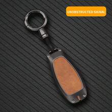 適用於 3 按鈕鋅合金鑰匙殼，相容 Focus/Mondeo/Fiesta/Kuga/Edge/Fiesta/Focus/Mondeo/Escape/Fusion 車鑰匙保護套，附登山扣 - 圓扣-一面皮革一面透明膜 - 查看 4