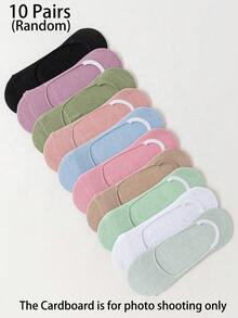 Random 5/10/20 Pairs Women's Solid Color Comfortable Minimalist Dotted Non-Slip Preppy Style Low-Cut Boat Socks, Versatile For Home, Commute, Casual, Vacation, Holiday Gift - Multicolor - View 6
