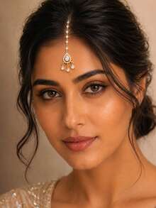 outingfit 1pc Vintage Bridal Forehead Chain Pearl Hair Chain Wedding Jewelry - Gold - View 1