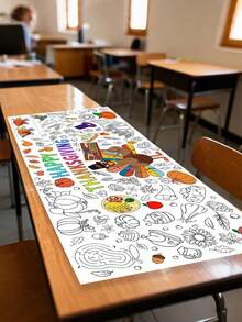 1set DIY Coloring Posters And Tablecloths, Paper Thanksgiving Coloring Banners Games And Family Activities, Used For Party Decoration, Handicrafts, - Multicolor - View 5