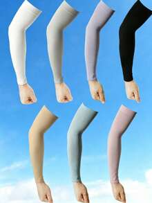 1 Pair Unisex Solid Color Anti-UV Mint Cool Breathable Elastic Fingerless Arm Sleeves Suitable For Outdoor Travel - Single - View 1