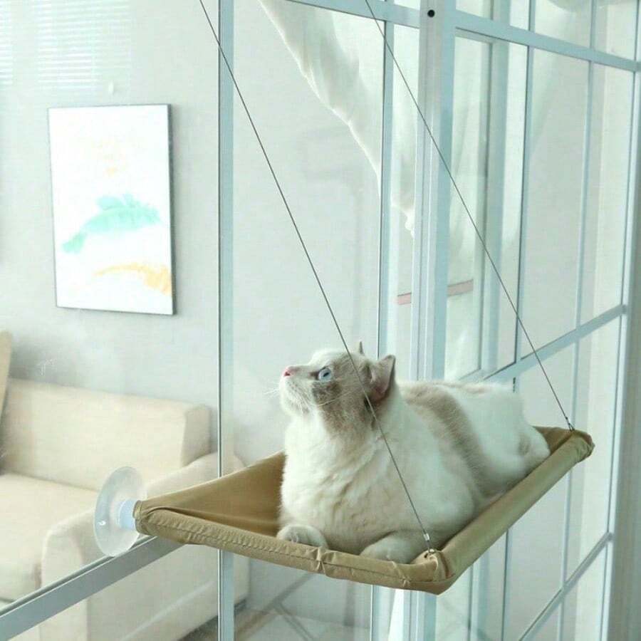 1pc Solid Color Cat Window Perch, Made Of Durable Oxford Fabric, Rectangular, With 4 Strong Suction Cups, Space-Saving, Suitable For Cats To Bask In The Sun And Rest Indoors, All Seasons