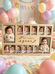 My First Year Wooden Photo Frame, 12 Months Milestone Photo Display, Newborn Keepsake & 1st Birthday Decoration Gift - Multicolor - View 6