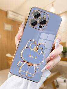 MewTrek Luxury Electroplated Phone Case With Creative Cute Kitty Stand, Built-In Makeup Mirror, New Fashion Silicone Shockproof Soft Cover Compatible With IPhone, Samgsung Galaxy, Reno Honor - Blue - View 3