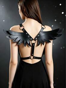 Gothic Wing Leather Harness For Women, Adjustable Punk Body Strap, Dark Academia Party Rave Festival Accessory - Black - View 6