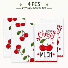 2pcs Cherry Pattern Kitchen Towels, Cloth Napkins, Home Decor, Kitchen Towel Set, Western Home Decor, Room Decor, Gift, Wedding Decor, Dish Cloth, Decorative Towels, Machine Washable, Kitchen Decor Hand Towels, Holiday Gift And Cleaning Supplies - Multicolor - View 8