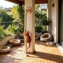 1pc Solid Wood Sisal Wall-Mounted Cat Climbing Rope, Durable Thickened Cat Tree Scratching Post Cup-Shaped Hammock, Sisal Material, Home Pet Supplies, Wall-Mounted Cat Scratching Rope Cat Tree Scratching Post, Cat Tree, Free Cat Gift, Cat Scratching Board, Cat House, Cat Supplies, Cat Climbing Frame, Cat Toy - Multicolor - View 10