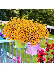 1/3/60pcs Artificial Sunflower, Fake Chrysanthemum Autumn Daisy Plants, Suitable For Outdoor Indoor Decoration, UV Resistant Artificial Plastic Fabric Greenery, Home Wedding DIY Garden Autumn Decor - Yellow - View 5