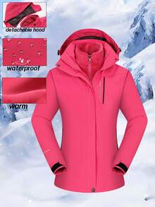 女款 1 套戶外運動登山滑雪徒步露營烹飪保暖內裡黑色 3 合 1 軟殼外套與保暖層 2 件套 - 粉色 - 查看 7