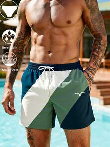 Men's Summer Color-Block Swim Trunks (With Liner) - Multicolor - View 3