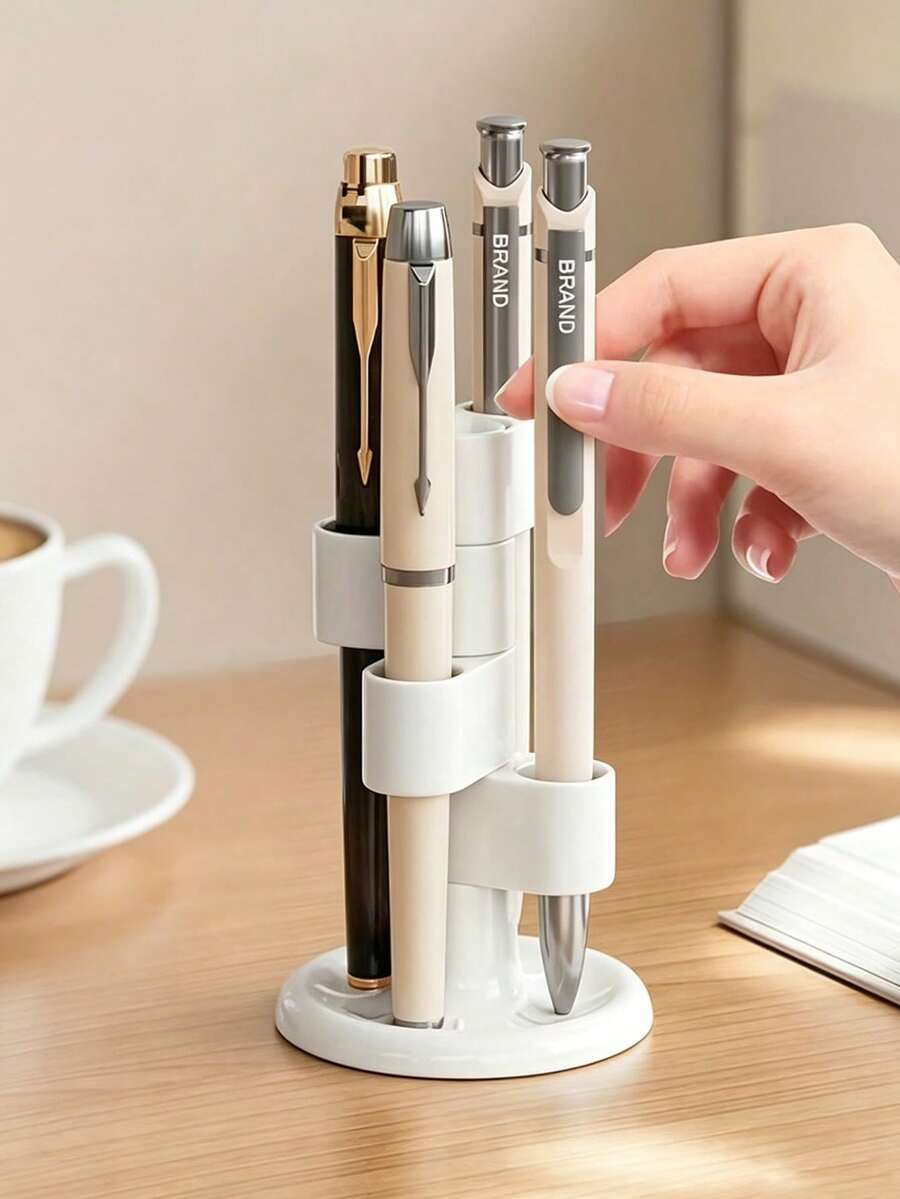 1/3pcs 360° Rotating White Desktop Pencil And Pen Holder, Desktop Organizer And Storage For Office, Multi-Functional Storage Rack For Makeup Brushes, Toothbrushes, Ballpoint Pens, Pencils, Hair Accessories, Hair Ties, Back To School, Home Use - Sets - View 1