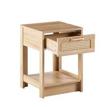 Rattan Side Table With Drawer, Modern Bedside Table, Side Table For Living Room, Bedroom, Natural Wood Look - H55/W40/D40 Cm - Warna alami - View 8