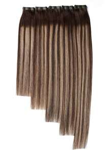 Ombre Honey Blonde Butterfly Weft Hair Extension Pattern Human Hair Seamless PU Hair Extensions Silk Straight #4/27/4 Balayage Color Highlight Blonde Invisible Genius Weft Micro-Loop Extensions - S4/27/4 - View 4
