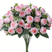 1 Stück künstlicher Rosenstrauß, künstliche Blumenpflanze Dekoration für Frühling/Herbst Hochzeit, Valentinstag/Muttertag/Vatertag/Feiertag Geburtstag/Party Zubehör/Hochzeit/Innenbereich/Zuhause/Küche/Schlafzimmer/Wohnzimmer/Esstisch Dekoration/Brautstrauß/Außenbereich Garten Dekoration - Pink - Übersicht 4