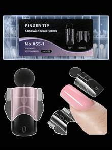 140 Sets Sandwich Style Nail Extension Dual Molds, With Inner Arc Short Square Crystal Rhinestone Nail Tips, Double Layer Nail Molds, Acrylic UV Gel Nail Art Tools - Multicolor - View 2