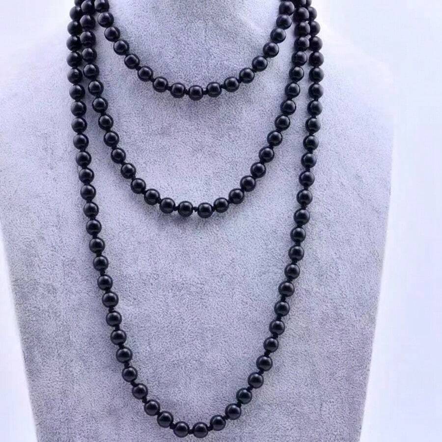 1pc Bohemian Style Handmade Knotted Pearl Necklace, Layerable Elegant Pearl Necklace For Women, Suitable For Party, Ball, Daily Commute, All Seasons, Luxury Gift - Black - View 1