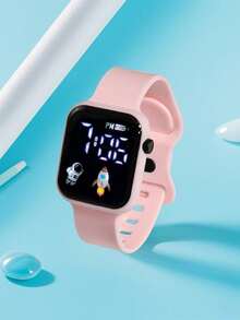 6pcs/Pink Heart-Shaped Full Jewelry Set + Astronaut/Rocket Digital Display Electronic Watch Complete Set, Sweet And Energetic, Versatile For Students And Daily Commute, One Set To Complete Your Outfit Accessories. Suitable For Parties, Dates, Outings And Various Holidays - Multicolor - View 8
