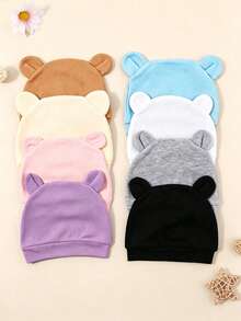 2pcs Cute Bear Ear Baby Knitted Hats, Soft Elastic Newborn Hats, 0-4 Months Universal Baby Hospital Hats, Cute Baby Hats, Suitable For Nursery And Daily Wear - Multicolor - View 2