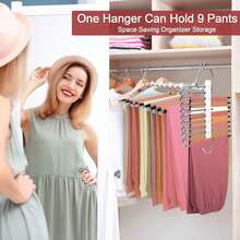 1pc Space-Saving 9-Tier Metal Pants Rack, Non-Slip Stainless Steel S-Shaped Closet Organizer With Hooks, Suitable For Leggings And Long Pants, Wardrobe Accessory | Sturdy Clothing Rack | Durable Metal Hanger - Multicolor - View 9