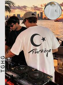 T Summer Men's Slim Fit T-Shirt With Turkish Crescent And Star Design, Perfect For Vacation Beach Travel - White - View 6