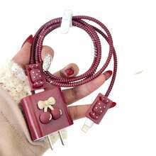 Set 5pcs Kompatibel dengan Casing Pelindung Charger 18W/20W TPU Soft Shell Anti-Jatuh Burgundy Desain 3D Candy Cherry Kepala Charger Cepat Apple Pelindung Kabel Data Anti-Patah Pelindung Konektor USB-C ke Lightning Pita Penyimpanan Kabel Aksesoris Ponsel Dekorasi, Hadiah Ideal untuk Pacar - Ceri permen berwarna merah anggur - View 5