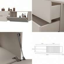Space Saving Floating Wall Bathroom Vanity 140*53*37.5cm, Handleless Narrow Bathroom Storage Cabinet With Fluted Door & 2 Drawers, Damp Resistant Wall Mount Bathroom Unit Oak Light Gray For Apartment Small Washroom - Multicolor - View 2