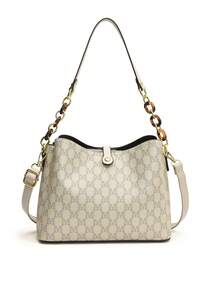 Sac à main/sac bandoulière de grande capacité de style européen classique de luxe pour femmes d'âge moyen et âgées, automne/hiver (sac cadeau inclus) - Gris - Voir 9
