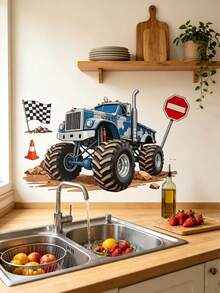 Wall Decals With Monster Trucks In Watercolor, Pink And Purple, Stickers For Boys' Toddler Rooms - Multicolor - View 4