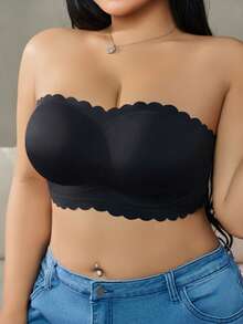 3pcs Seamless Plus Size Strapless Non-Slip Wire-Free Push-Up Bra, Scalloped Design Hollow Back Sexy Bandeau, Suitable For Daily Casual Home Wear - Multicolor - View 4