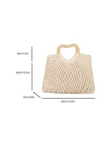 NEVVA 1 pieza Bolso de mano minimalista de verano, bolso cubo tejido de moda para mujeres, estudiantes, campus, versátil, mochila de paja tejida de gran capacidad que puede contener libros, bolso de viaje - Blanco - Ver 3
