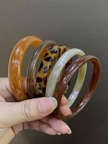 5pcs Set Elegant Vintage Acrylic Multicolor Bracelets, Fashion Minimalist Design, Suitable For Casual Wear, For Women - Multicolor - View 4