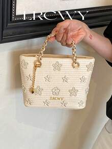 Damen-Quadrat-Handtasche mit modischem Muster, elegant und sanft, Umhängetasche geeignet für Einkaufen, Pendeln, Urlaub, Beige - Beige - Übersicht 1