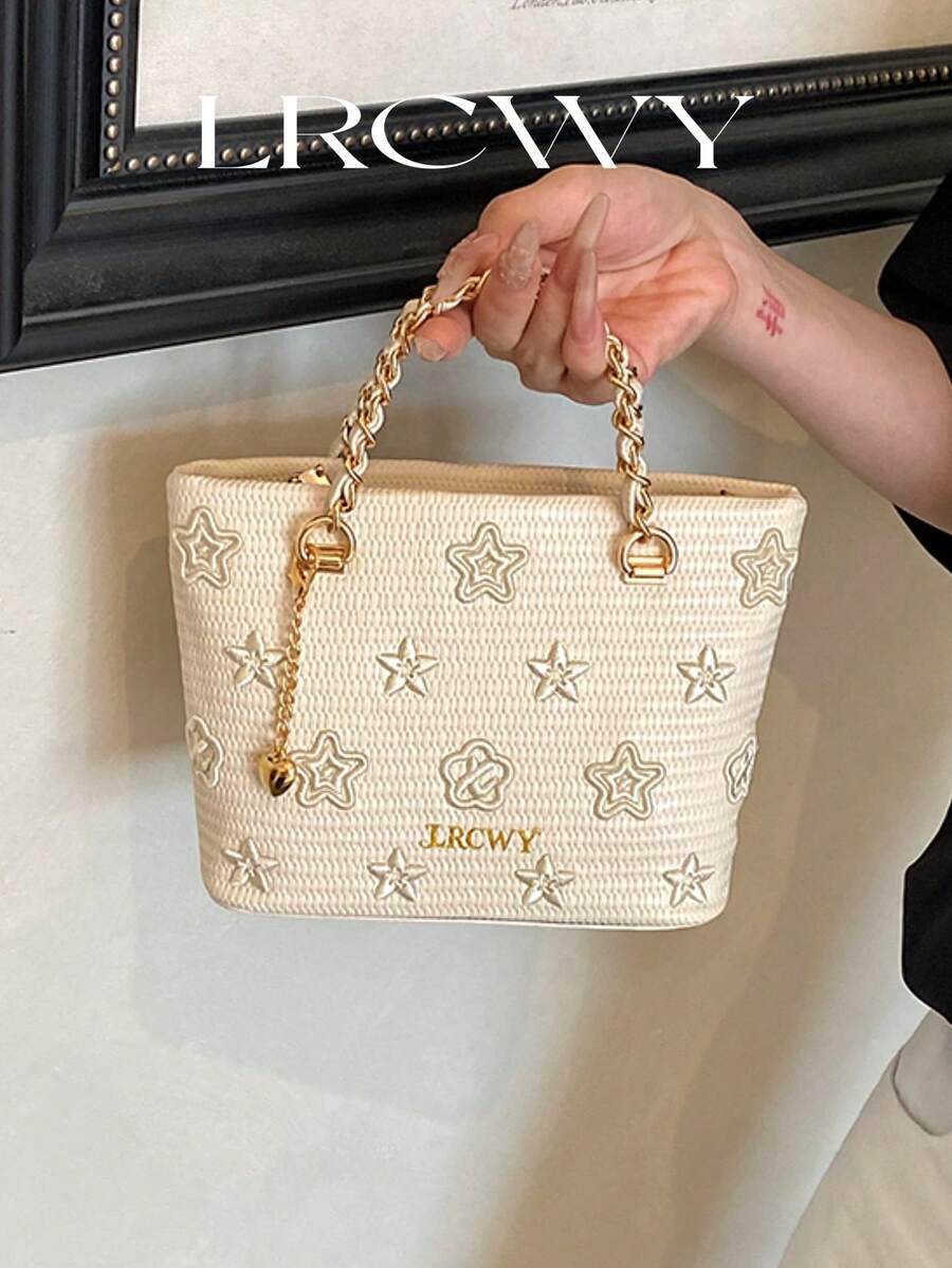 Damen-Quadrat-Handtasche mit modischem Muster, elegant und sanft, Umhängetasche geeignet für Einkaufen, Pendeln, Urlaub, Beige - Beige - Übersicht 1