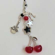 1pc Handmade Beaded DIY Sweet Cool Style Cherry Phone Chain Black Bow Knot Star Pendant Anti-Loss Lanyard Keychain Bag Charm CCD Lanyard - Multicolor - View 4