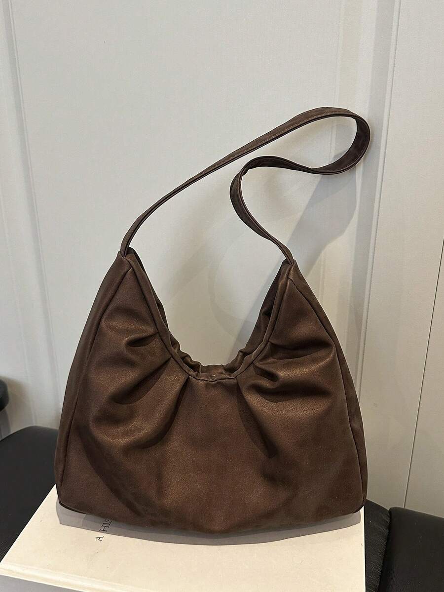 1 pieza Bolso de hombro de ante con estampado de leopardo de gran capacidad para mujer, bolso hobo con artesanía plisada, ideal para ir al trabajo o a la escuela. Este bolso de gran capacidad y ligero combina estilos casuales clásicos y casuales de negocios. Es perfecto para mujeres jóvenes, estudiantes universitarias y profesionales, adaptándose fácilmente a entornos de trabajo, temporada de regreso a clases, vida escolar/secundaria/universitaria y viajes de vacaciones. Un bolso de hombro de moda.