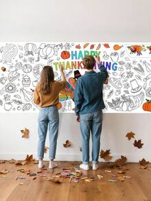 1set DIY Coloring Posters And Tablecloths, Paper Thanksgiving Coloring Banners Games And Family Activities, Used For Party Decoration, Handicrafts, - Multicolor - View 4