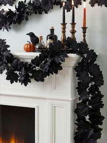 Black Maple Leaf Wreath Halloween Autumn Decoration, Artificial Hanging Leaf Vine Wreath Decoration Autumn Decoration Black Wreath For Autumn Thanksgiving Fireplace Mantel Party Holiday Home, Home Autumn Decoration, Halloween Christmas Decoration, Room Decoration, Halloween Decoration, Autumn Decoration, Autumn Home Decoration, Christmas Home Decoration, Wedding Decoration - Black - View 8