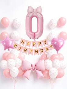 34 Stücke Rosa Geburtstags Party Dekorationen, einschließlich 40 Zoll 0-9 Zahlen Folienballons, große Schleifenballons, 18 Zoll Herz & Stern Ballons, Happy Birthday Banner, Schleifendruck Latexballons, geeignet für Geburtstagsfeier, Babyparty, Themenparty Dekoration - Pink - Übersicht 9