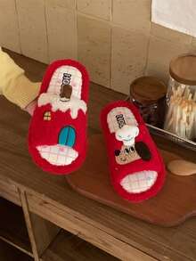 XIXITIAO Cute Color-Block Chef Puppy Plush Soft-Soled Home Slippers, Comfortable Slippers With Color-Block Checkered Polka-Dot Sole, Ideal For Home & Parties - Red - View 9