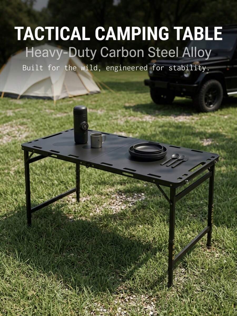 New Outdoor Table Multifunctional Lightweight Portable Picnic Table Tactical Table Camping Storage Folding Table Basic Entry-Level Tactical Table - Black - View 1