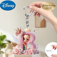 Llavero de bordado de letra de hada de flores Disney 2D plano, 26 patrones de dibujos animados florales 'A-Z', colgante de acrílico con cadena, adecuado para bolsos, llaves y llaves de coche, regalo de accesorios de viaje, diseño de llavero floral lindo, superficie lisa, llavero, llavero decorativo, llavero de dibujos animados, regalo de Navidad, regalo para fans, regalo de vacaciones, decoración del hogar - Multicolor - Ver 6