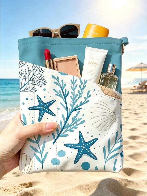 New Beach Theme Pattern Dry & Wet Separation Bag | Toiletry Bag | Makeup Bag | Reusable Wet Storage Bag, Fresh Hand-Drawn Sun And Sun Protection Design, Summer Sun Care Storage Gift, Travel Organizer Bag | Luggage Organizer Bag | Suitable For Storing Swimwear, Travel Supplies, Beach And Pool Equipment, Dirty Laundry And Yoga Sports Clothes | Dorm And College Student Essential | Home Life Essential | Perfect Gift For Friends And Family | Travel Essential