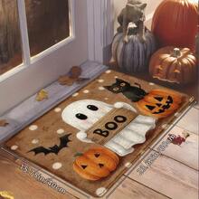 1pc Halloween Ghost & Black Cat Art Doormat, Personalized Aesthetic Style Decorative Rug, Highly Attractive Cozy Rectangular Entryway Hallway Bedroom Bedside Door Mat, Ins-Style Space Aesthetic Atmosphere Blanket, Dopamine Pumpkin Latte Style Cute Halloween Holiday Soft Decor Accent, Small Rug, Carpet, Doormat, Home Decor, Area Rug, Leisure Blanket, Small Bedside Rug, Door Mat, Washable Carpet - Multicolor - View 5