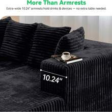 130" Cloud U-Shaped Modular Sectional Sofa, Boneless Corduroy Couch, Deep Seat Sleeper Sofa Bed With Chaise, High Density Foam, 8 Pillows, No Assembly, Oversized Living Room Couch,Black - 黑色 - 查看 5