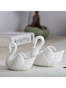 1pc White Swan Succulent Planter, Porcelain, Candle Holder Elegant White Swan Ceramic Candlestick Handcrafted Table Centerpiece Romantic Home Decor For Wedding Birthday Party - Multicolor - View 9