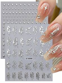 12pcs 5D Gothic Metallic Silver Nail Stickers, Y2K Snake Moon Star Embossed Decals For Acrylic Nails DIY Punk Manicure Decoration Sticker - Multicolor - View 4